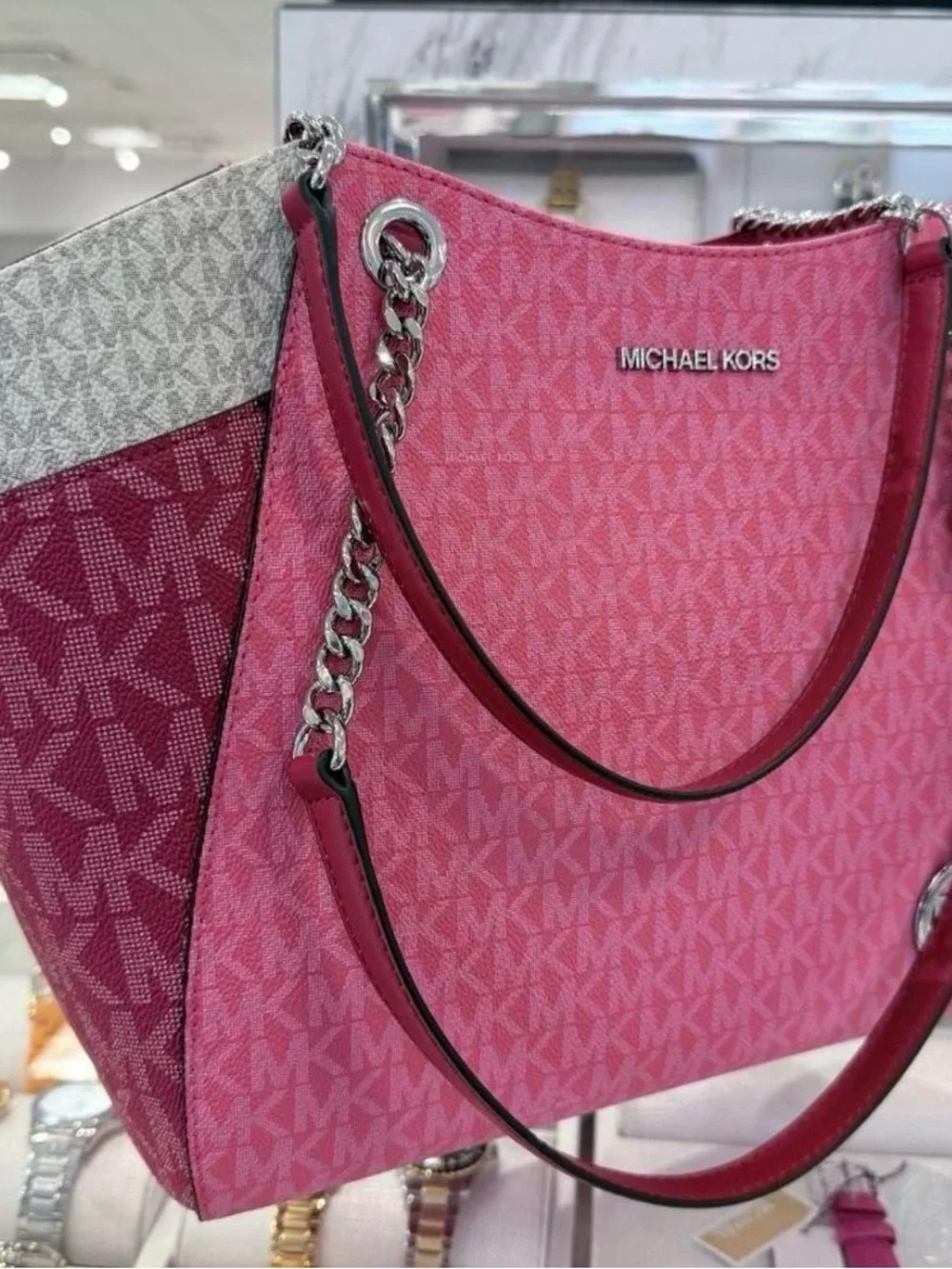 Michael Kors Raspberry Multi Chain Shoulder Tote - Picture 3 of 5